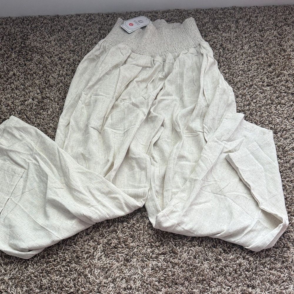 Cream Wide-Leg Pants Linen